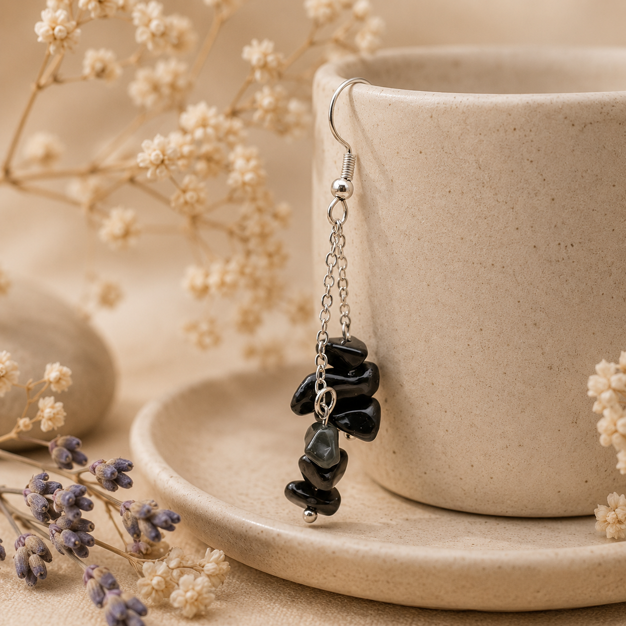 ✨Boucles d'oreilles Obsidienne noire