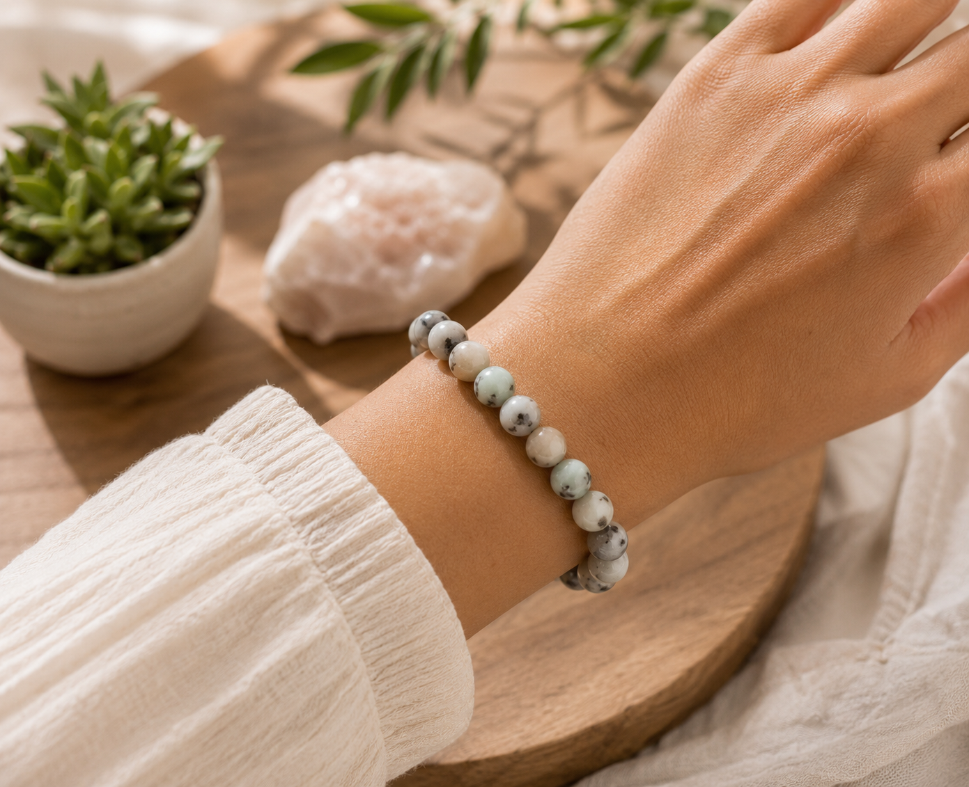 🌿Bracelet boule Jaspe Kiwi 8mm