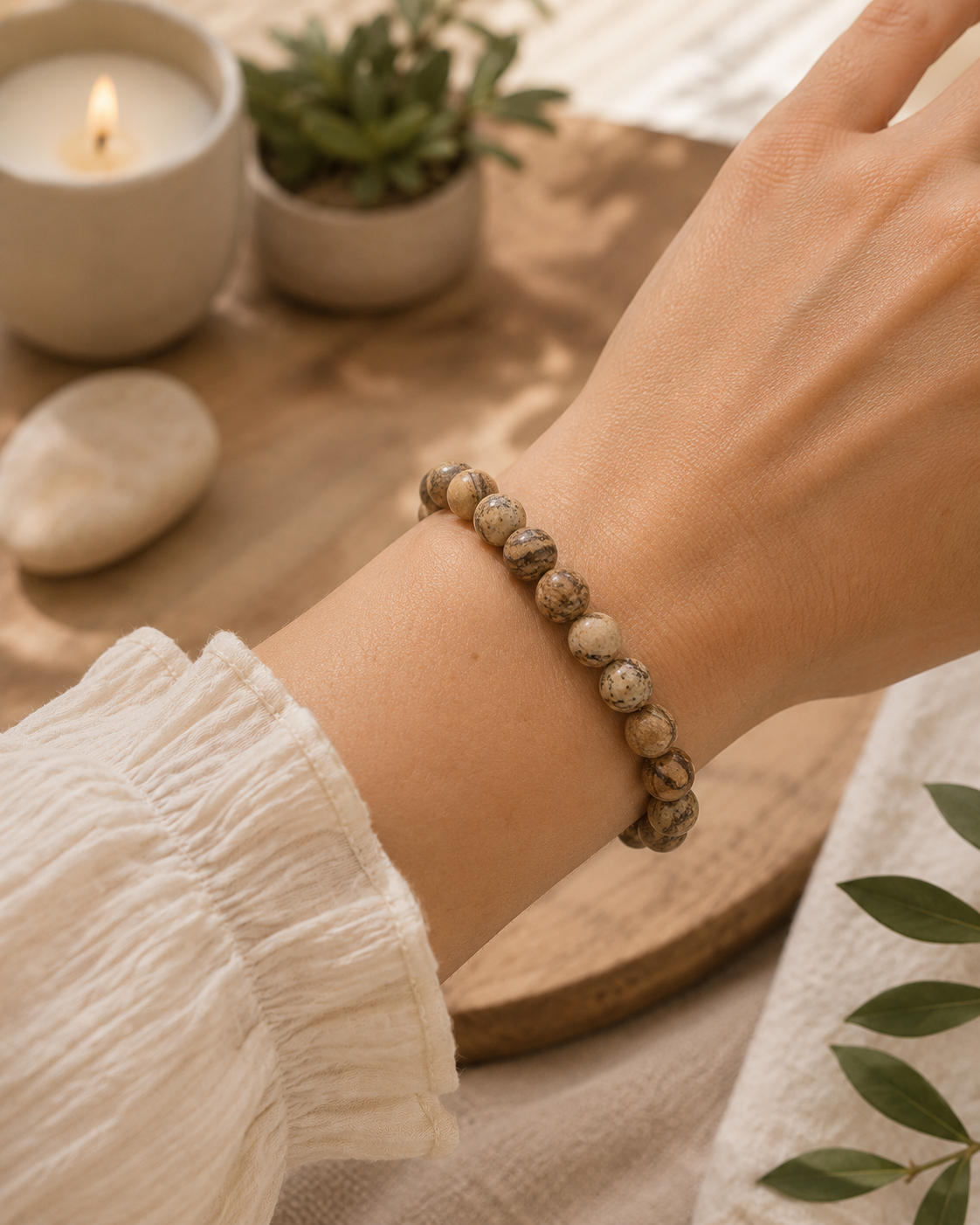 🌄Bracelet boule Jaspe Paysage 8mm
